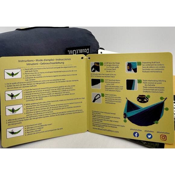 Wise Owl Outfitters Double Owl Camping Hammock Gray & Pink 500lb Cap NWT - Picture 7 of 7